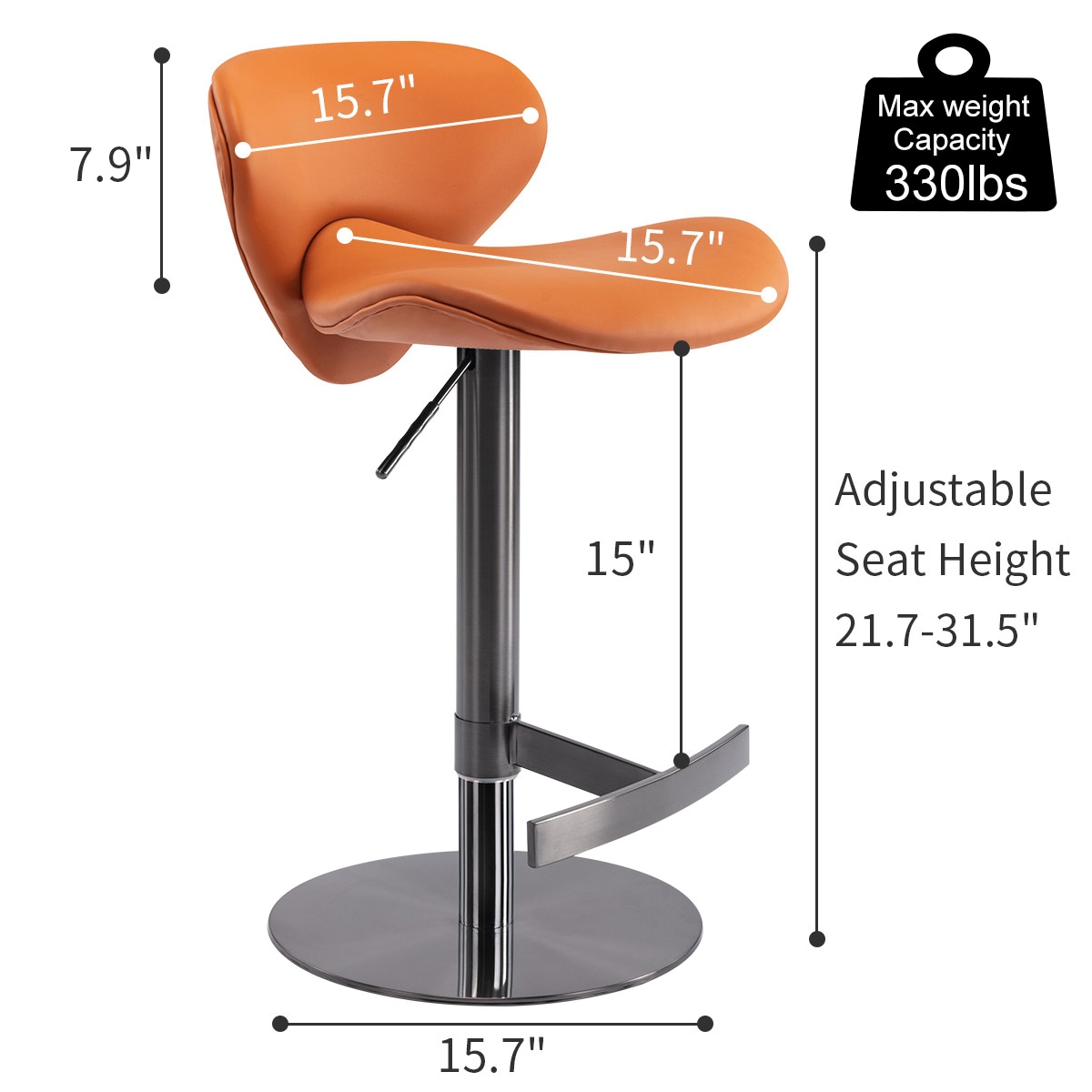 Black Titanium Stainless Steel Bar Stools Swivel Adjustable Height for Kitchen Counter and Dining Room
